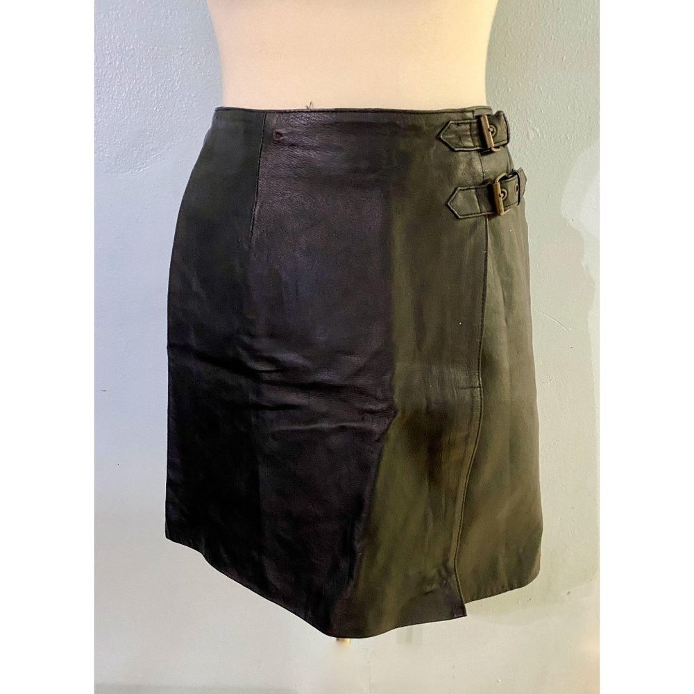 Vintage Newport News Black Leather Wrap Skirt Kilt